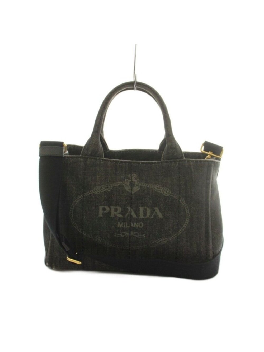 Prada 2-Way Canapa Tote Shoulder Bag Denim Black